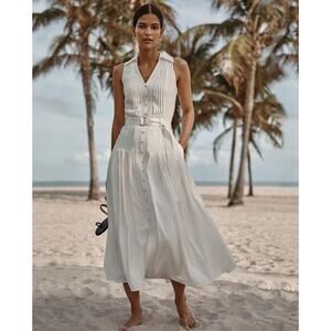 New! White House Black Market Sleeveless Utility Collar Midi Dress ecru, size 10